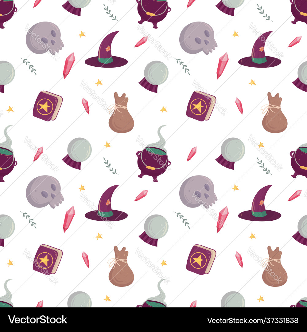 Witch seamless pattern with esoteric tools Witch seamless pattern with esoteric tools Vector Image