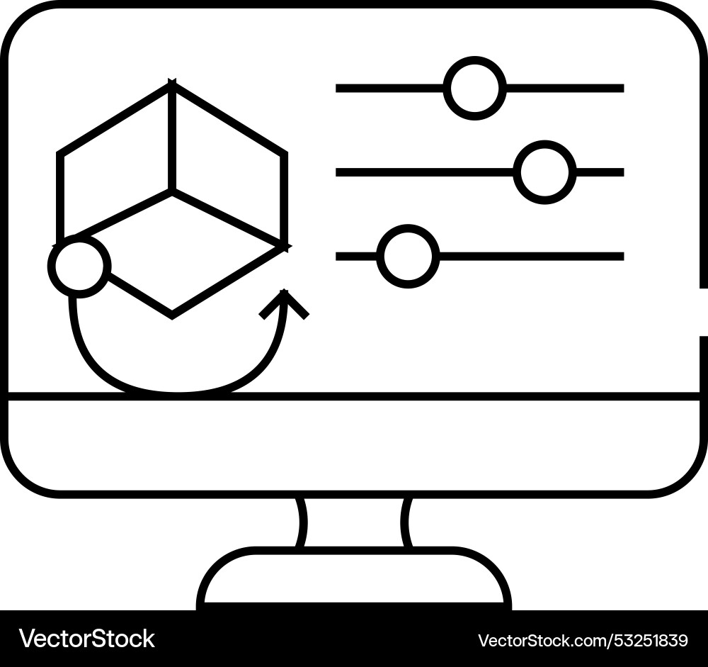 3d object settings line icon 3d object settings line icon vector image