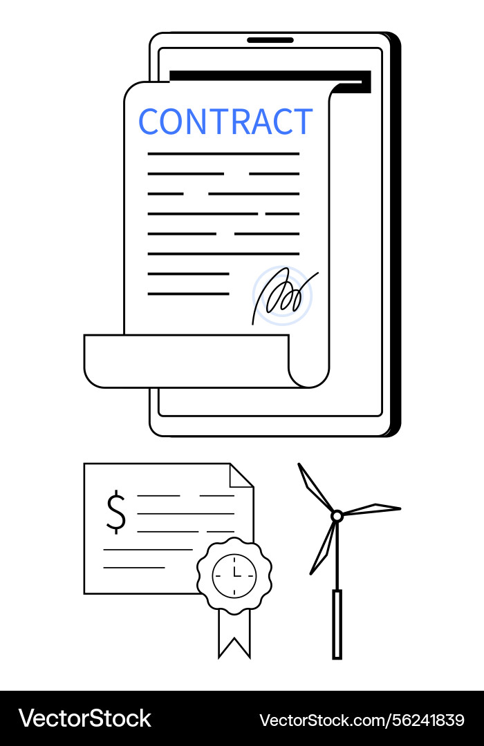 Digital contract on tablet signed document Vector Image