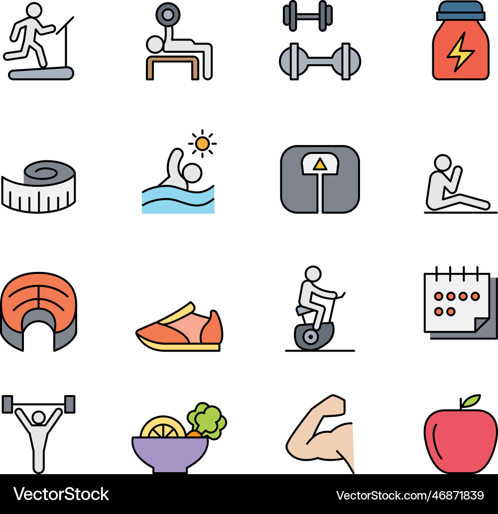 Exercise color line icon set Exercise color line icon set vector image