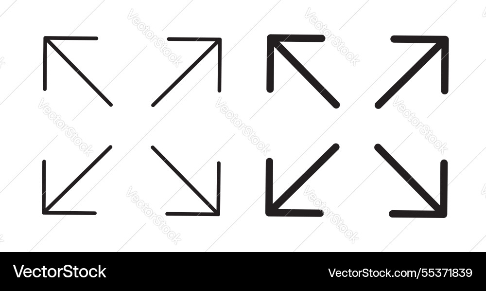 Expand arrows icon set in thin line for web Vector Image