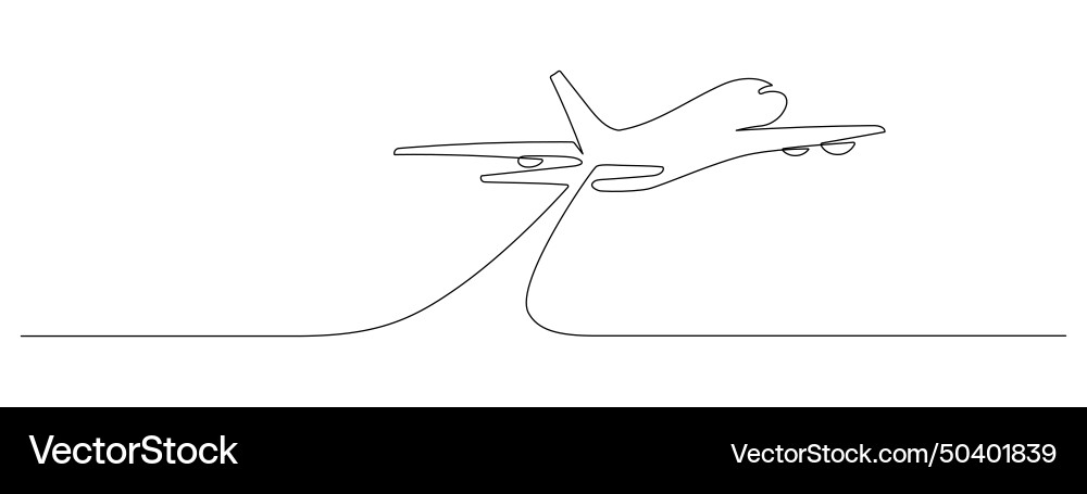 One continuous line drawing of airplane path One continuous line drawing of airplane path vector image