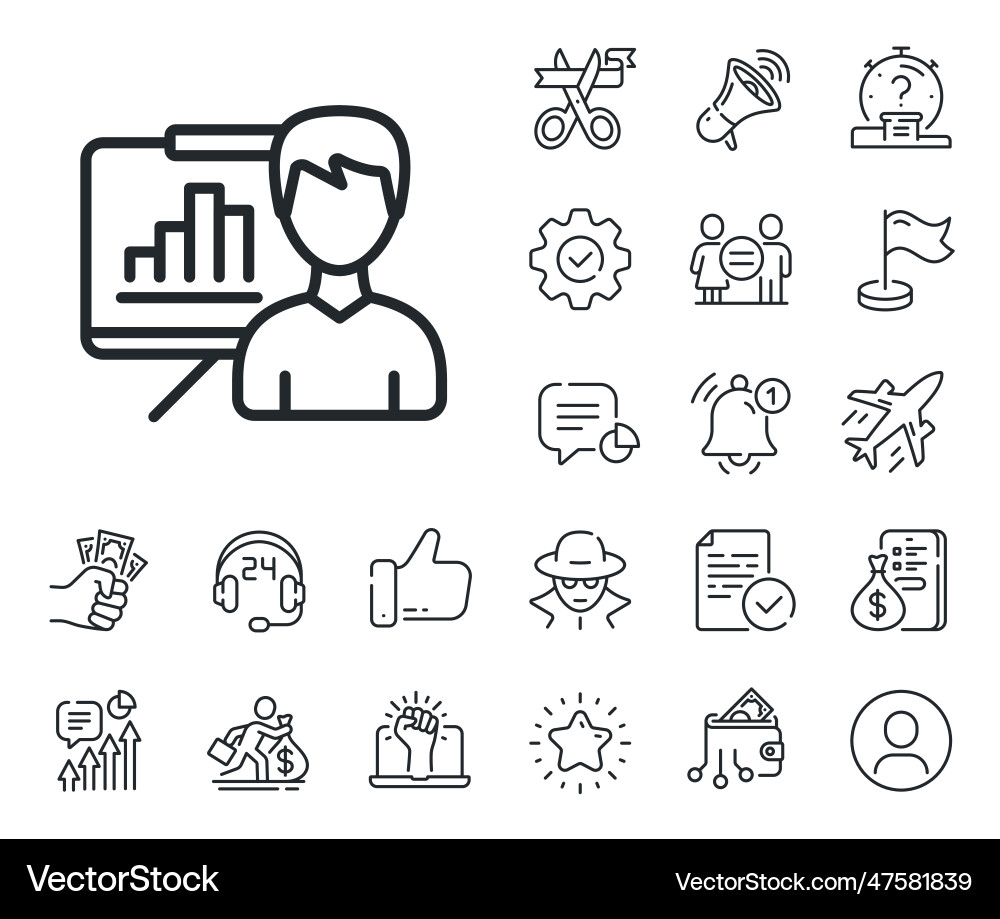 Presentation board line icon column graph sign Presentation board line icon column graph sign vector image