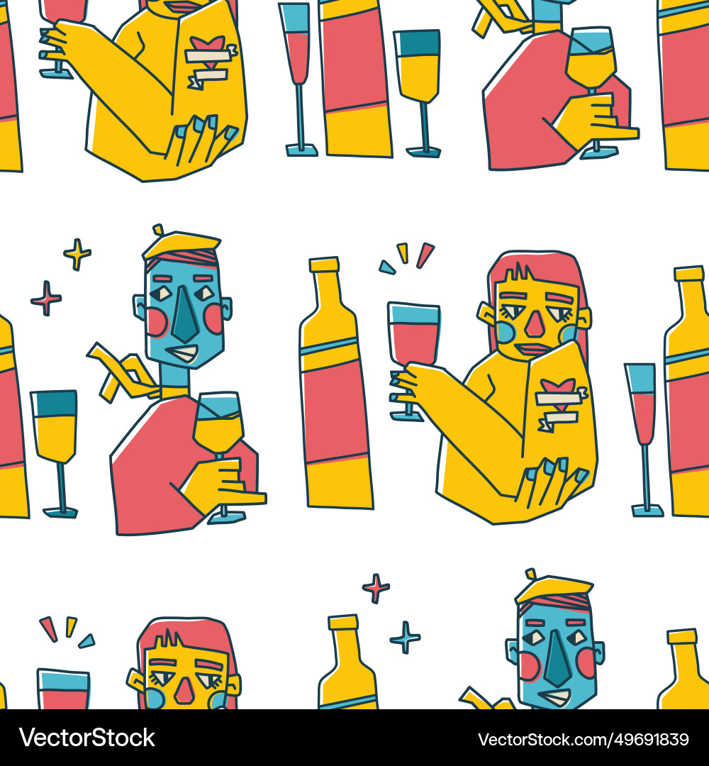 Seamless pattern with portraits and wine abstract Seamless pattern with portraits and wine abstract vector image