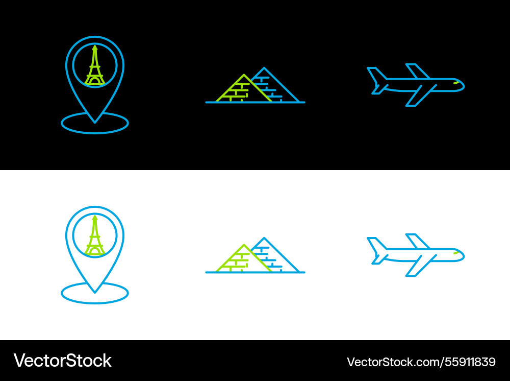 Set line plane map pointer with eiffel tower vector image