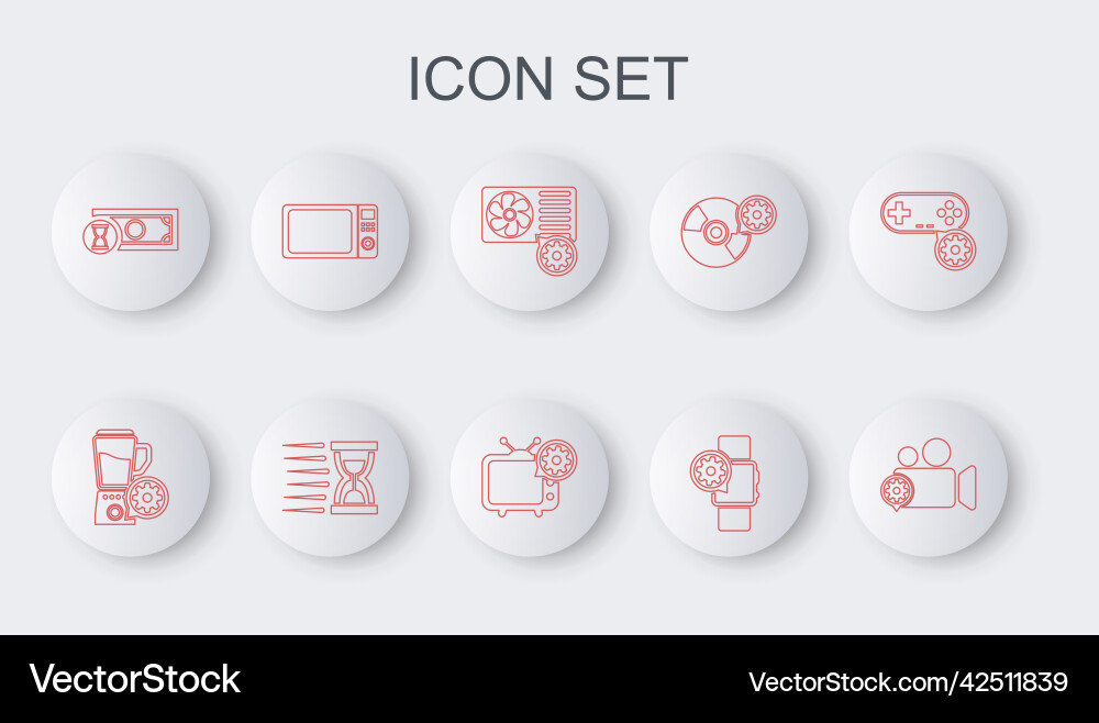 Set line video camera setting blender with bowl Set line video camera setting blender with bowl vector image