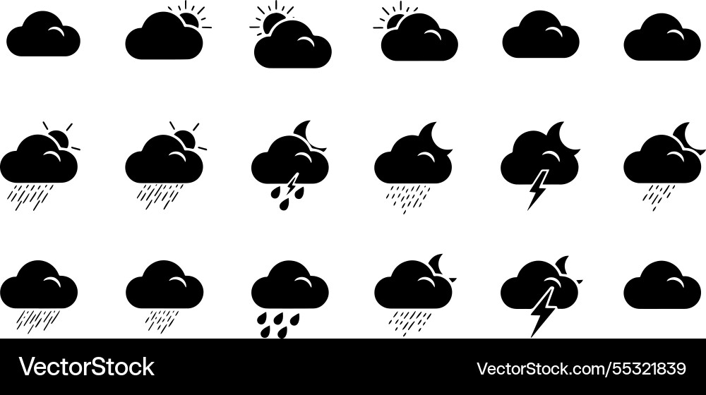 Set of simple weather icons for various conditions Set of simple weather icons for various conditions Vector Image