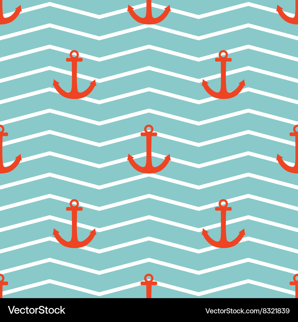 Tile sailor pattern with red anchor on zig zag vector image