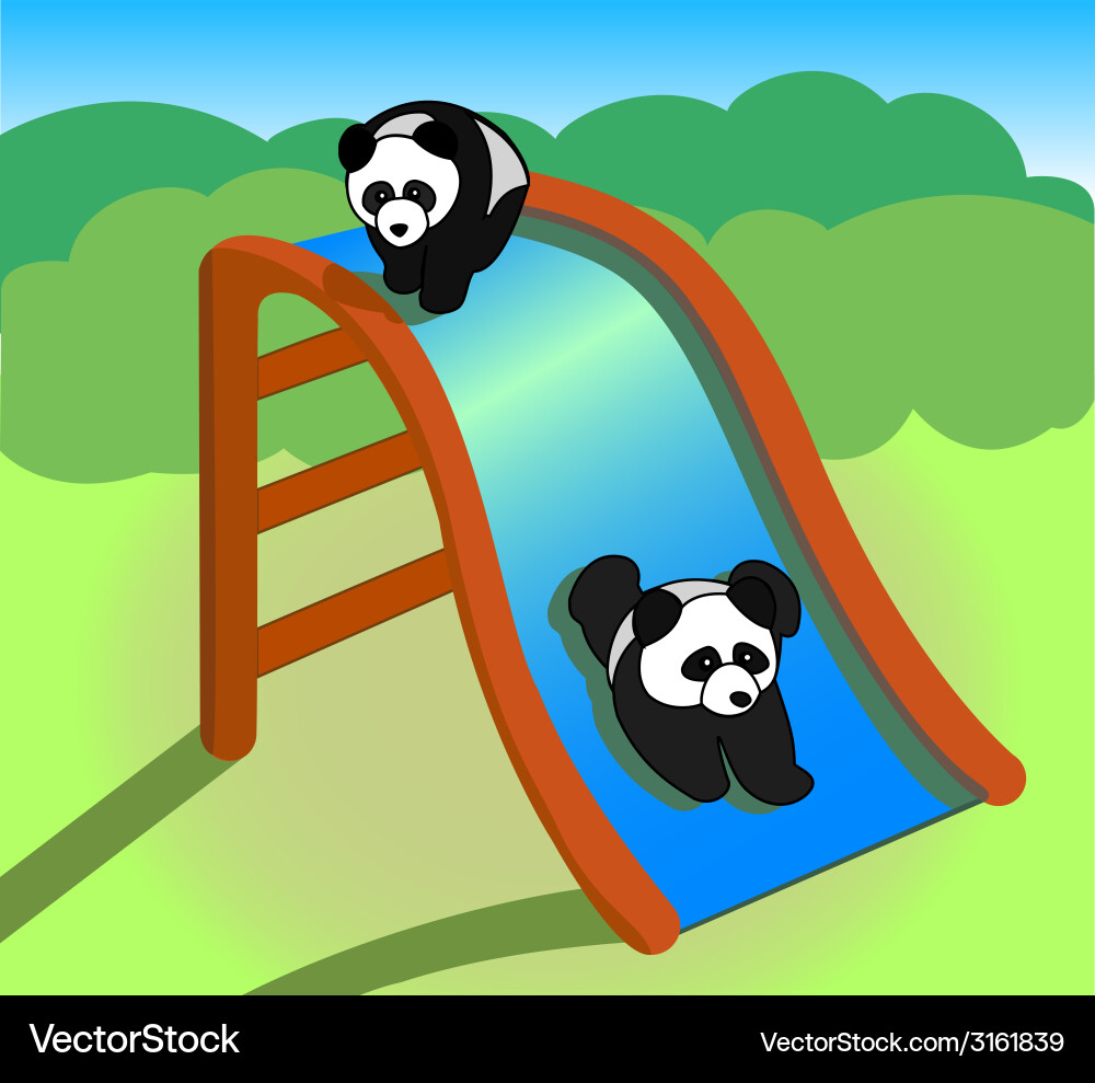 Two pandas on a slide vector image