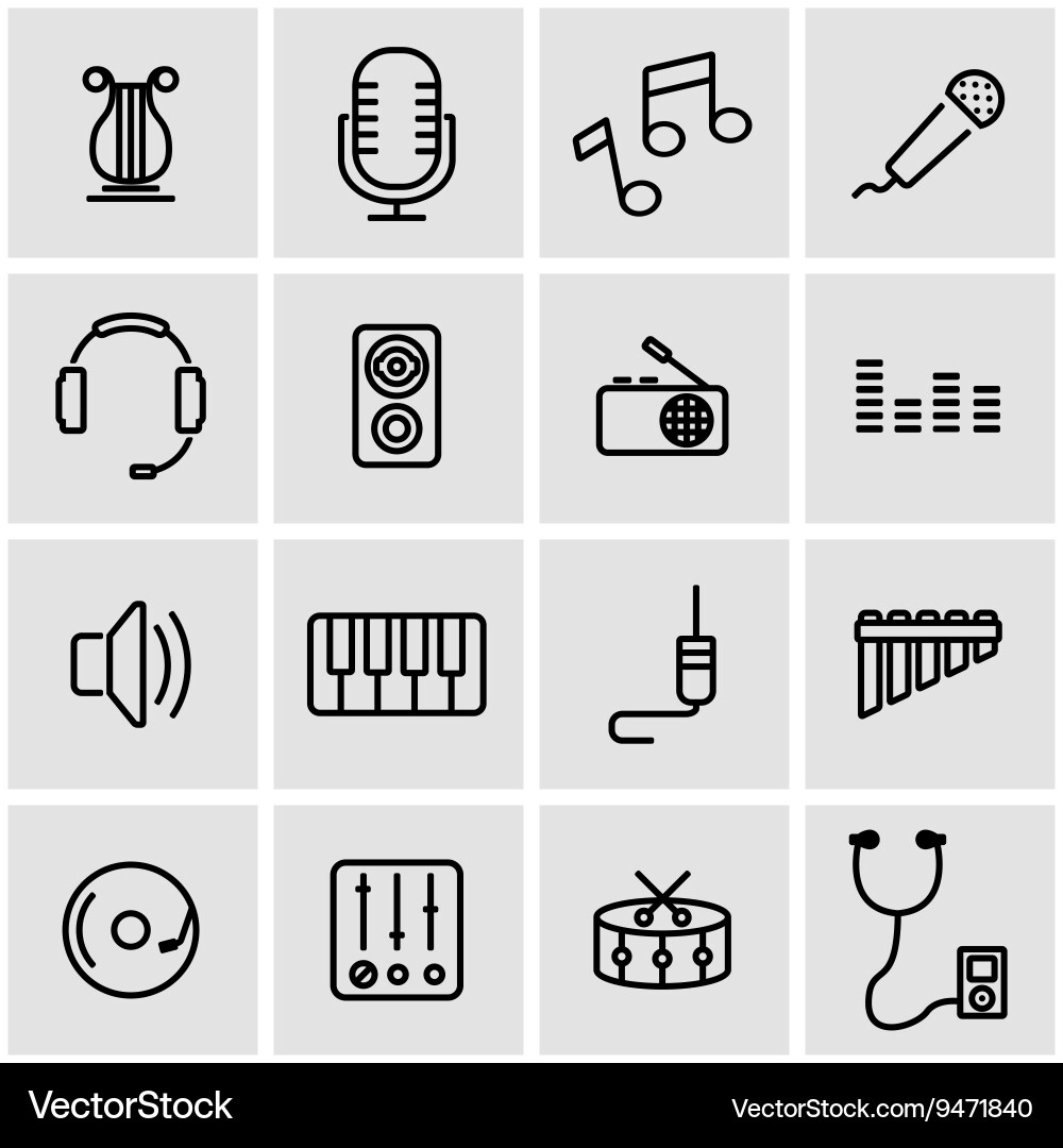 Music Line Icons - Set of Instruments vector image