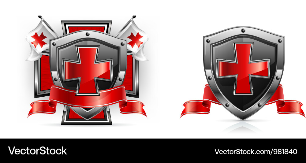 Red Cross Templar Shield Vector Image