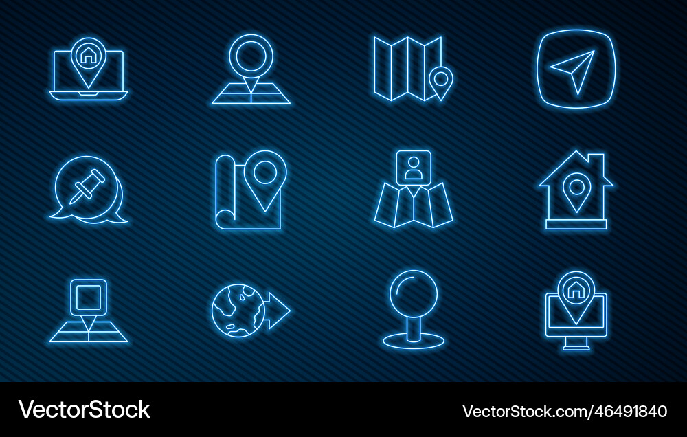 Set line monitor with map location house Set line monitor with map location house vector image