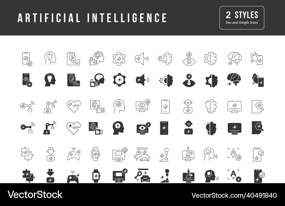 Set of simple icons artificial intelligence vector image