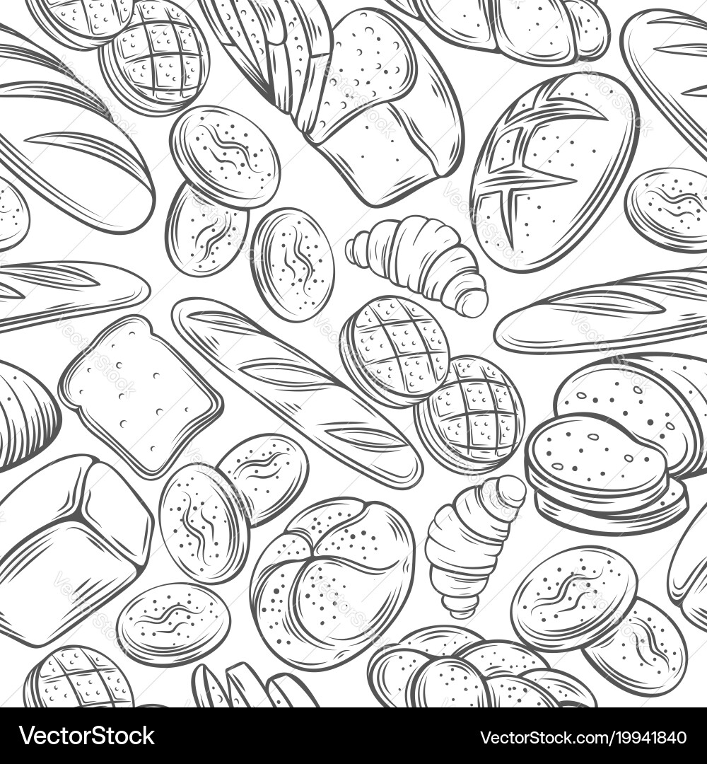 Sketch Bread Pattern - Bakery Art Vector Image