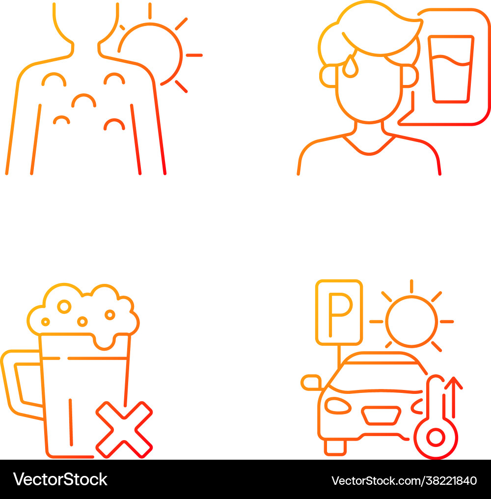 Sunstroke precaution gradient linear icons set Sunstroke precaution gradient linear icons set vector image