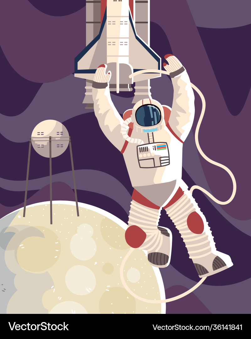 Astronaut in spacesuit satellite and shuttle Vector Image