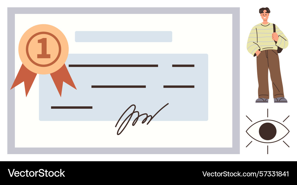 Award certificate with first prize badge signed Award certificate with first prize badge signed Vector Image