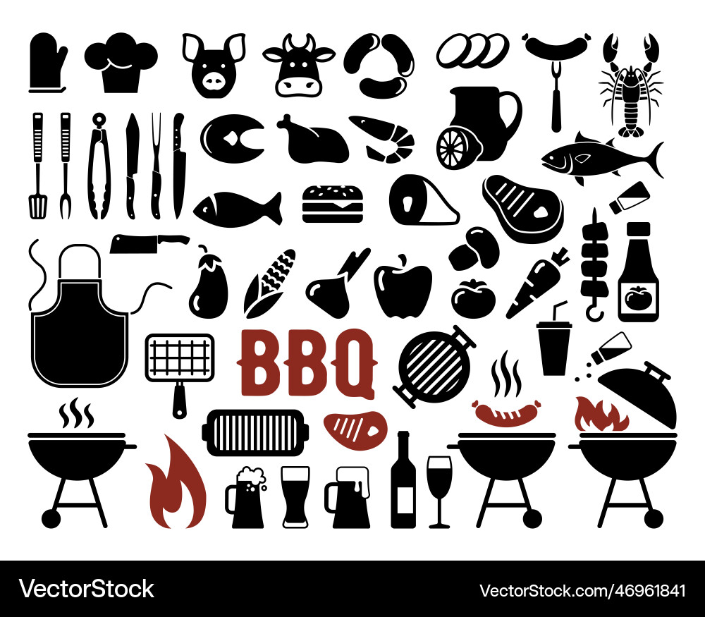 Bbq barbecue and grill related flat icons Bbq barbecue and grill related flat icons vector image