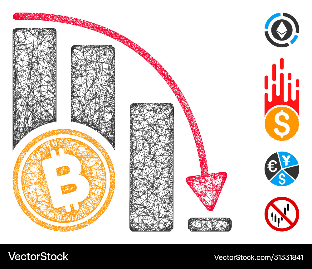 Bitcoin falling acceleration chart web mesh Bitcoin falling acceleration chart web mesh vector image