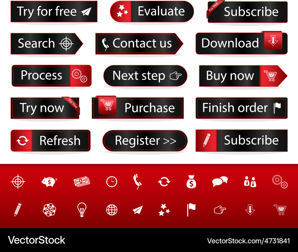 Black web buttons with different bookmarks Vector Image