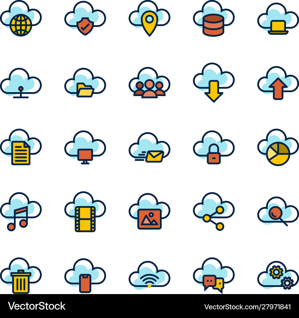 Cloud computing filled outline icon set vector image