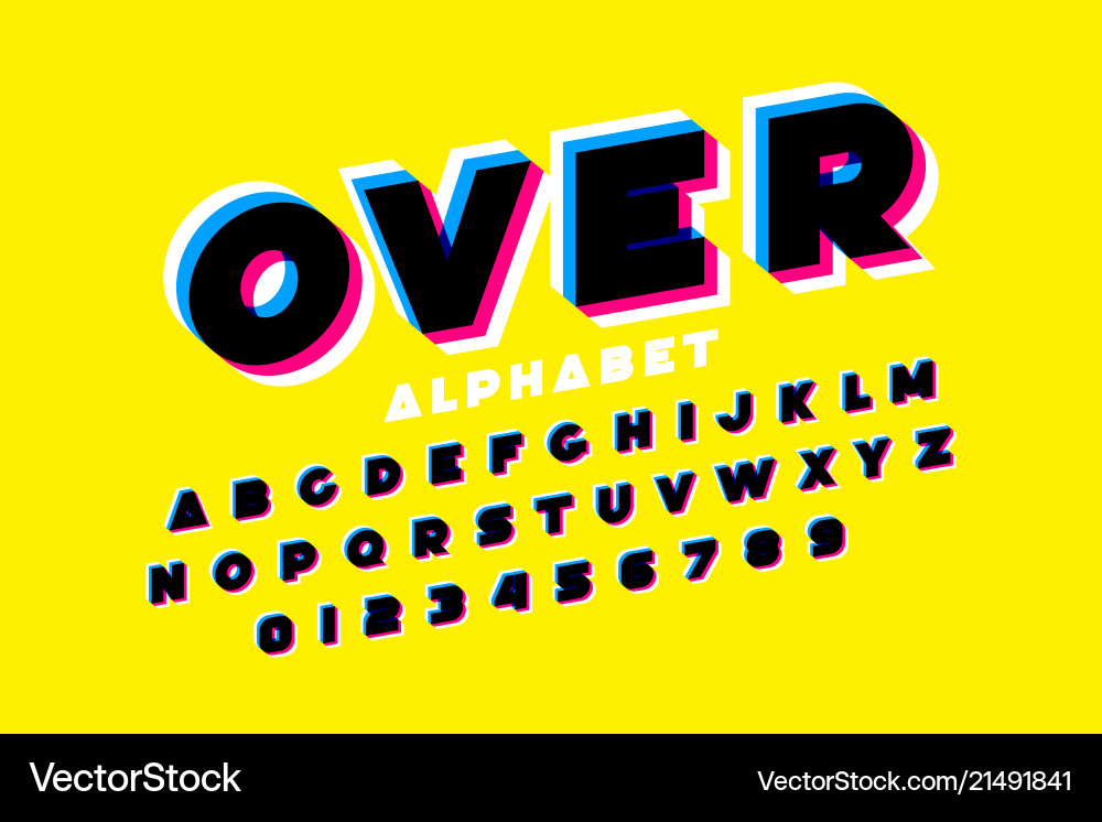 Colorful overlay font alphabet letters and numbers Colorful overlay font alphabet letters and numbers vector image