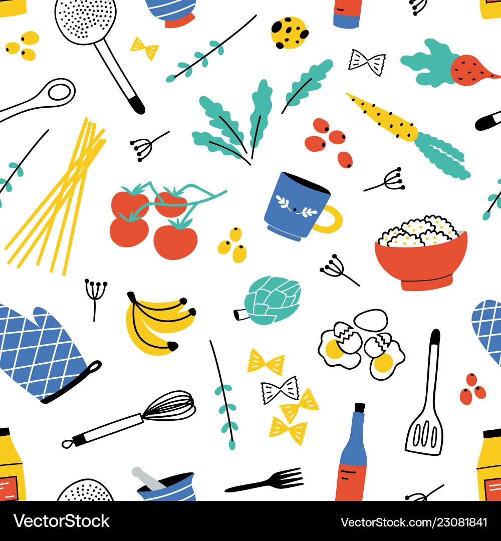 Colorful seamless pattern with kitchen utensils Colorful seamless pattern with kitchen utensils vector image