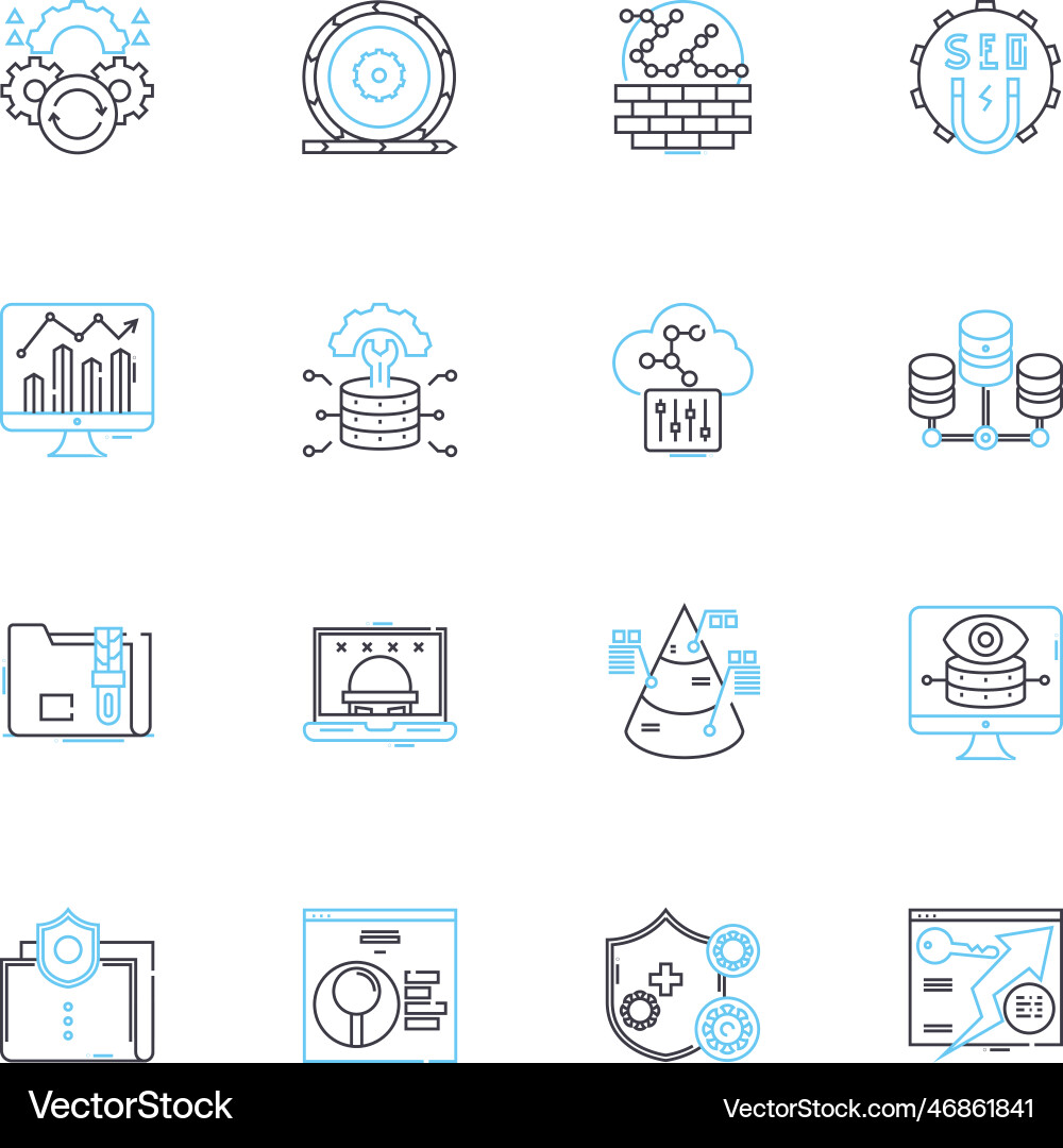 Cyber security linear icons set encryption Cyber security linear icons set encryption Vector Image