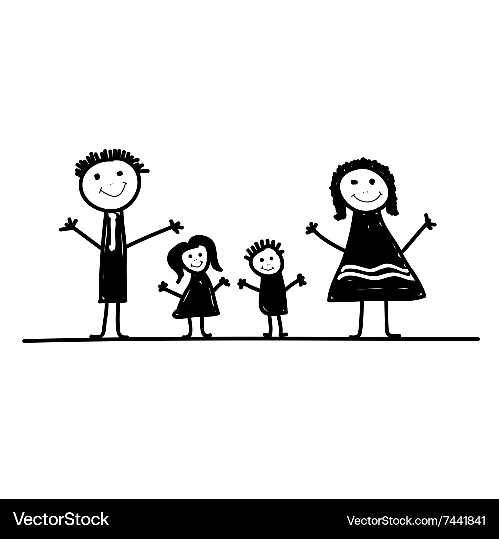 Family cartoon in black – Royalty-Free Vector | VectorStock, image size:1000x1080