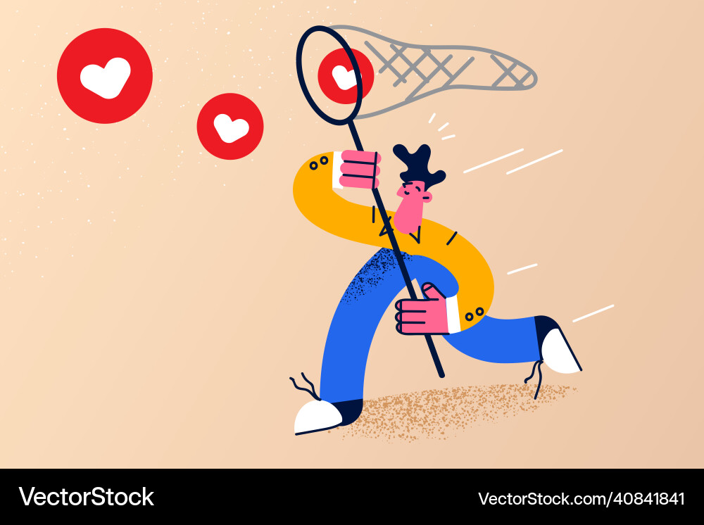 Man catch likes with net strive for followers Vector Image