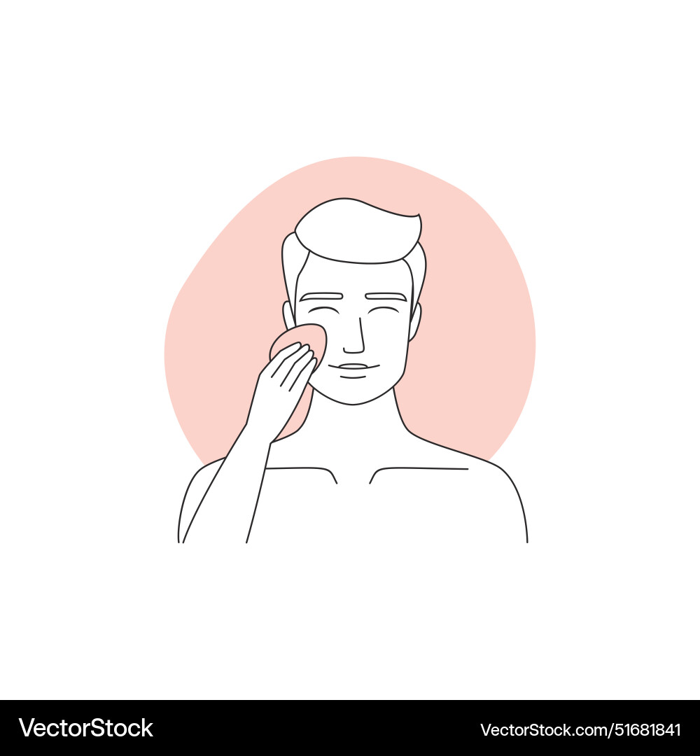 Man using sponge to apply cream foundation on face vector image