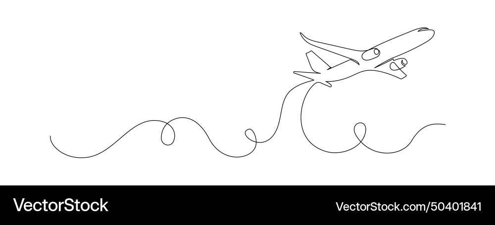 One continuous line drawing of airplane path One continuous line drawing of airplane path vector image
