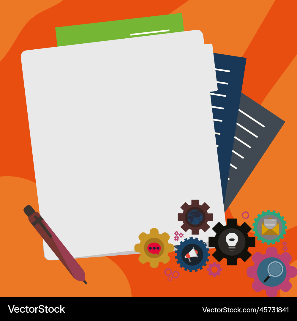Paper sheets with text laying on bright colored Vector Image