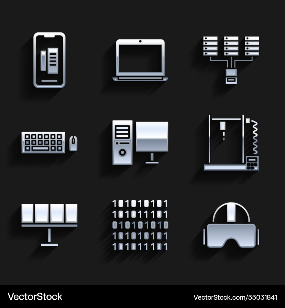 Set computer monitor binary code virtual reality Set computer monitor binary code virtual reality vector image
