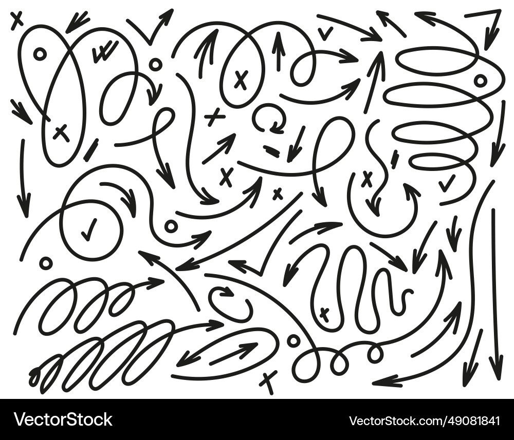 Set of doodle arrow icons design lines spirals Vector Image