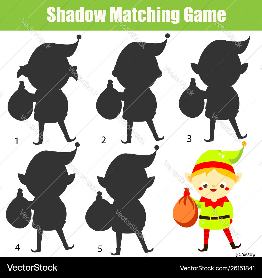Shadow matching game kids activity with christmas Vector Image