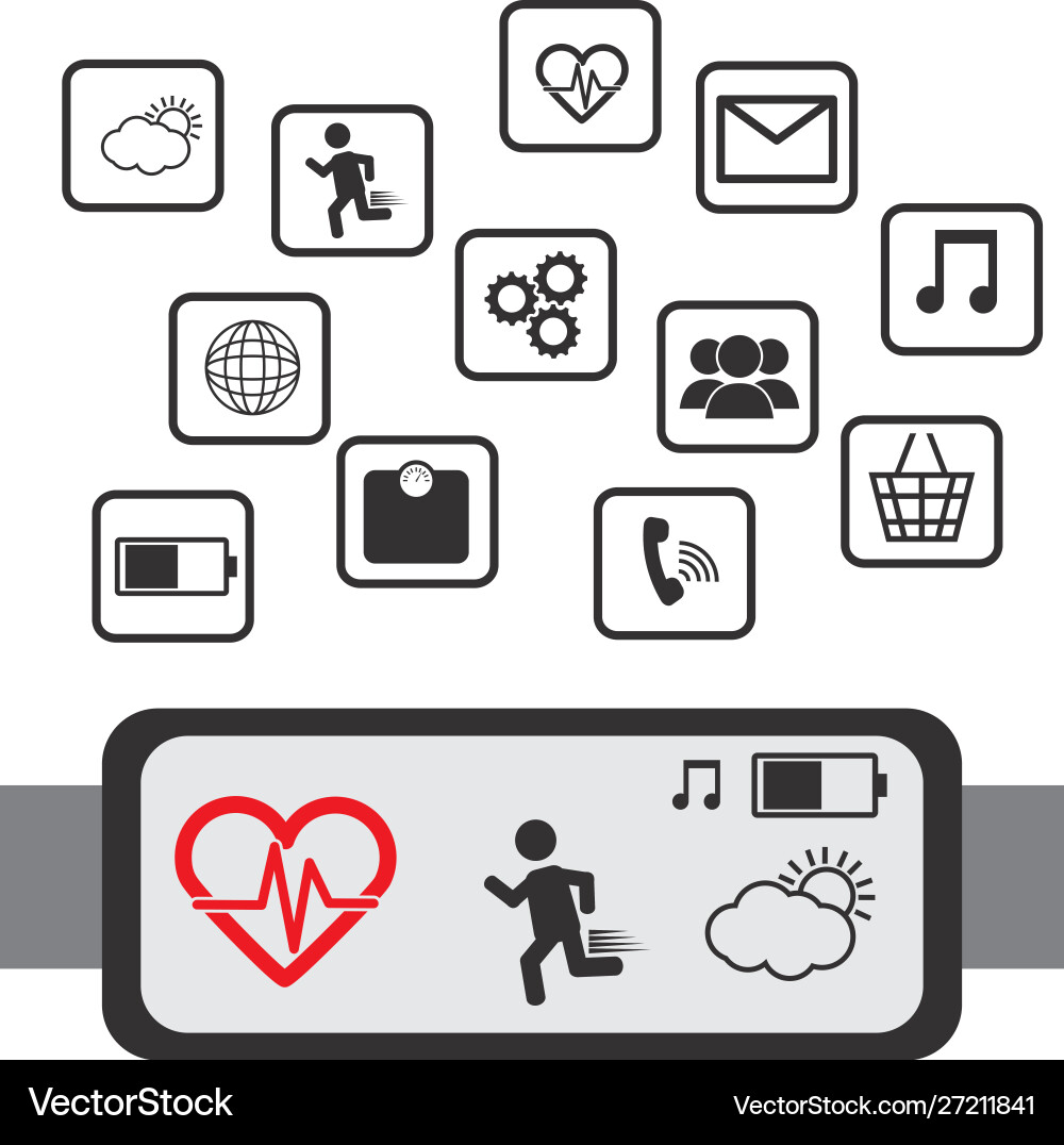 Smart watch technology with applications menu vector image