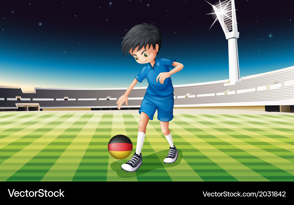 A boy at the field using ball with flag Vector Image