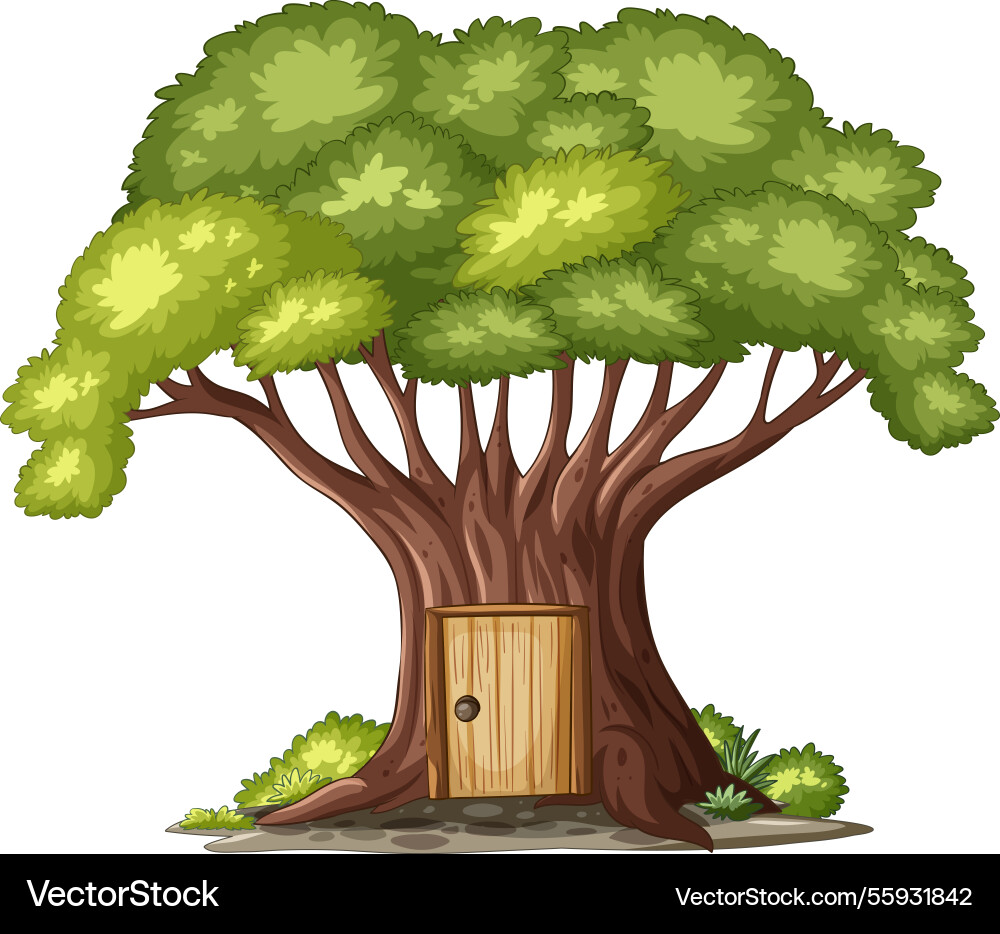 A whimsical of large tree with mysterious A whimsical of large tree with mysterious vector image
