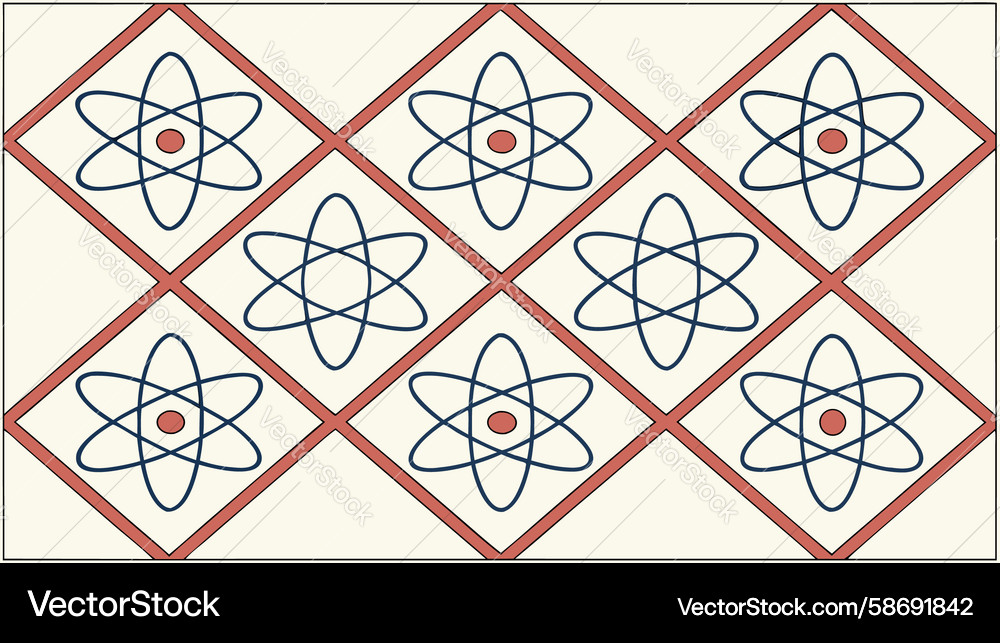 Atom structure pattern on quilted diamond grid Vector Image