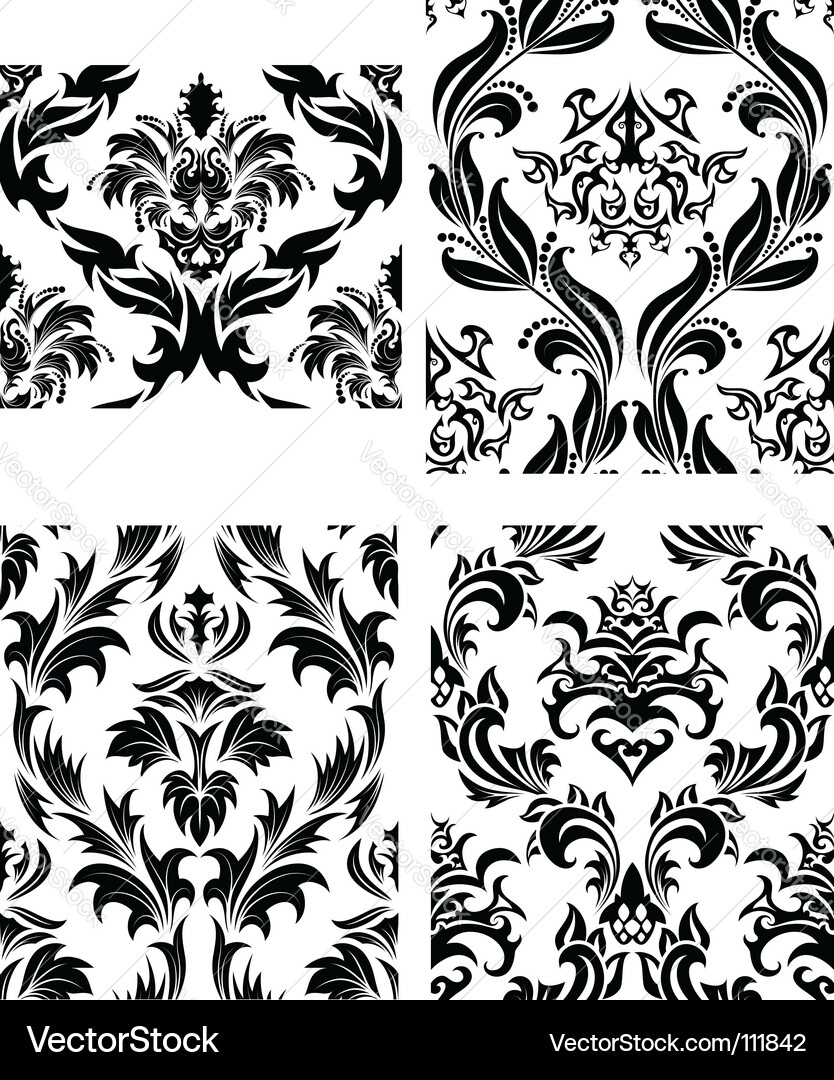 Damask patterns set vector image