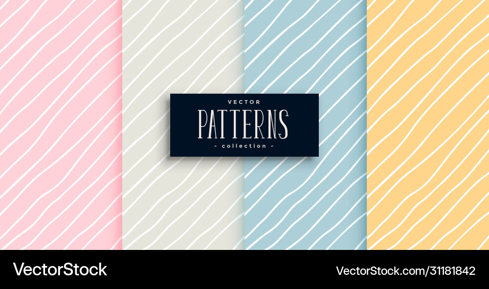 Elegant hand drawn lines patterns in four colors vector image