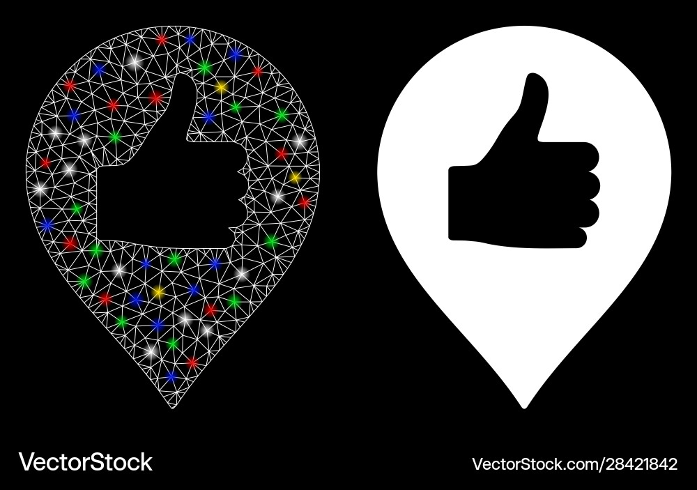 Flare mesh network thumb up map marker icon Flare mesh network thumb up map marker icon Vector Image