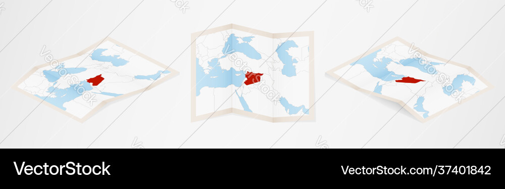 Folded map syria in three different versions Folded map syria in three different versions vector image