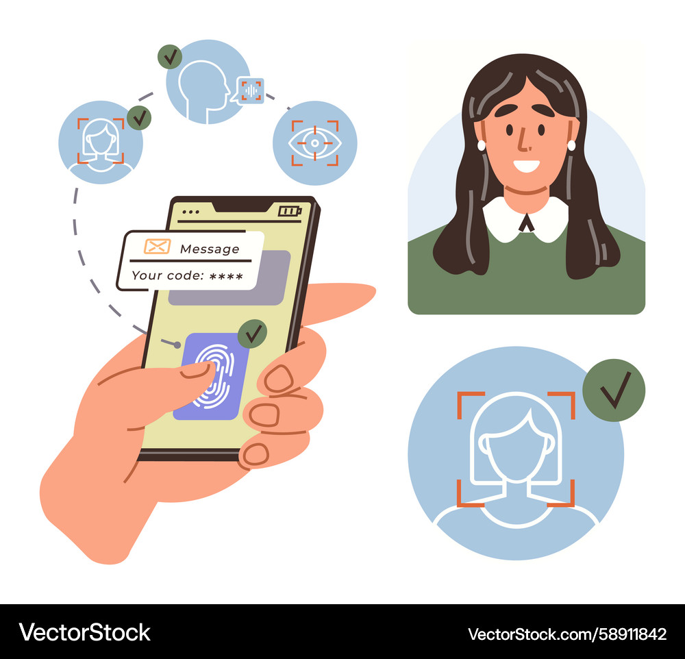 Hand using mobile app with biometric Hand using mobile app with biometric Vector Image