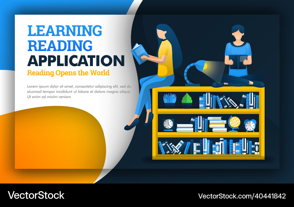 Learning reading application students read above vector image