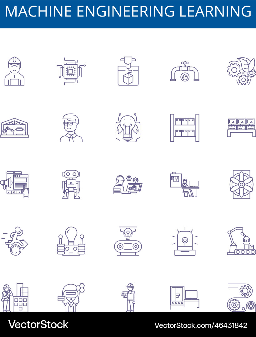Machine engineering learning line icons signs set Vector Image