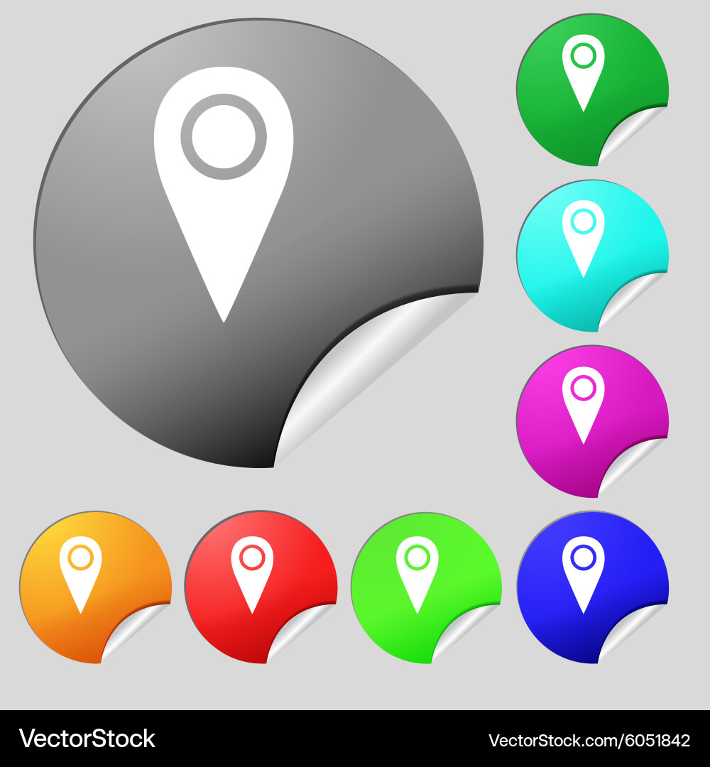 Map pointer icon sign set of eight multi colored vector image