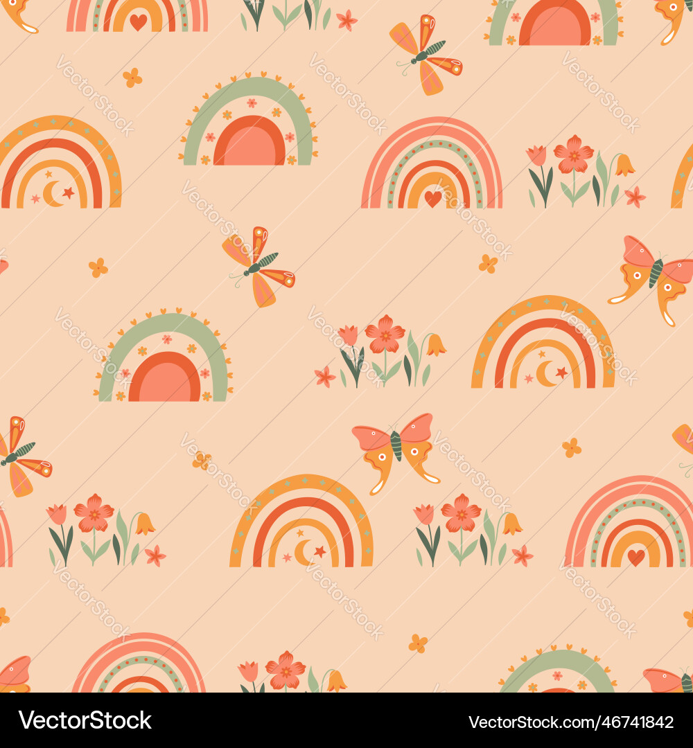 Seamless pattern in boho style with rainbows Seamless pattern in boho style with rainbows vector image