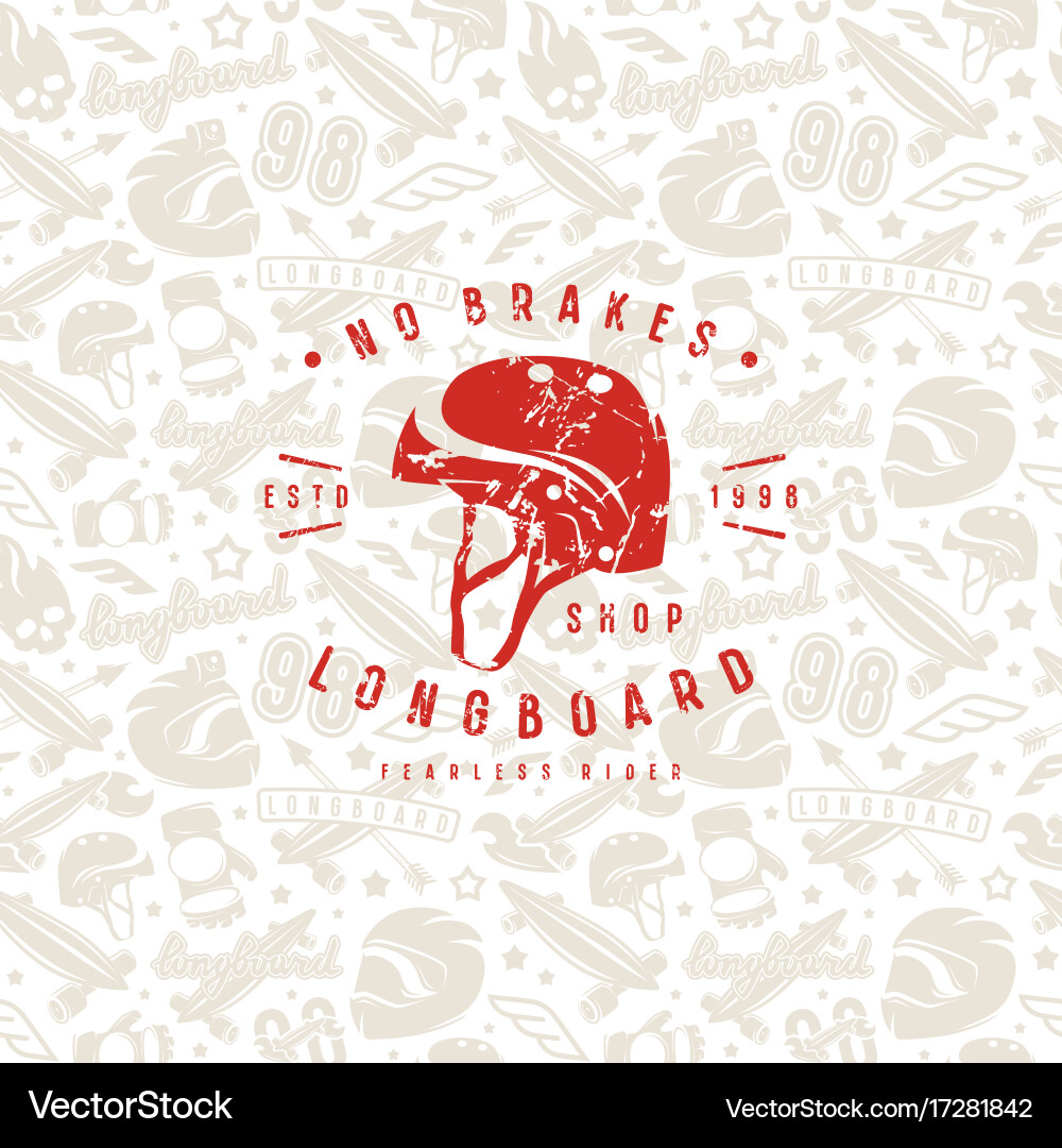 Seamless pattern with image of longboarding vector image